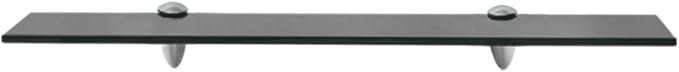 Glass Shelves Set of 2, Floating Shelves for Bathroom, 23.6 Inch Tempered Safety Glass 3/10 Inch Thick, Zinc Alloy Clip Bracket, Storage Shelves for Bathroom, Living Room and Hallway Black