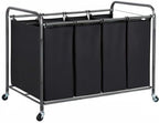 STO STO Laundry Sorter 4 Section, 4 Bag Clothes Hamper, Rolling Laundry Cart Basket with Heavy Duty Lockable Wheels and Removable Bag for Laundry Room, Bedroom, Closet, Black