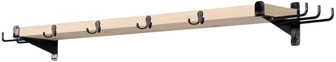 Snowboard and Ski Storage Rack for Garage - Unfinished Indoor Ski Storage Shelf with 10 Hooks - Made in The USA - Ski Rack Dimensions 8.25" D x 60.5" W x 6" H