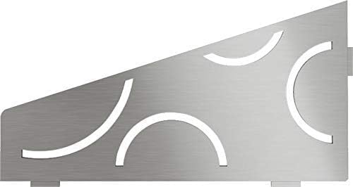 Schluter Quadrilateral Corner Shelf for Tiled Walls - Curve Design, Stainless Steel Material, Brushed Stainless Steel Finish, 3/32" Thick Anchoring Tabs - SES3D6EB