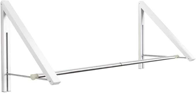 Laundry Room Drying Rack Wall Mounted Clothes Hanger Folding Wall Coat Racks Aluminum Home Storage Organiser Space Savers White 2 Rakcs with Rod