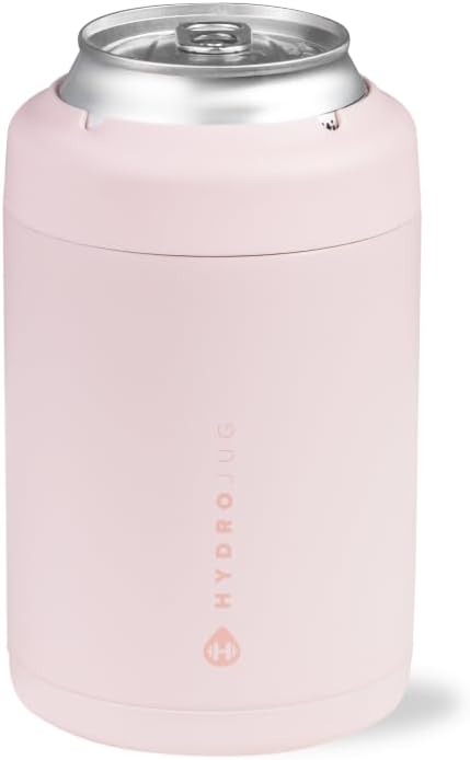 HydroJug Standard Can Cooler - 2-in-1 Insulated Can Cooler Cup - Stainless Steel Can Holder with Non-Slip Rubber Base - Screw-Top Lid - Dishwasher Safe - 12oz, Pink Sand