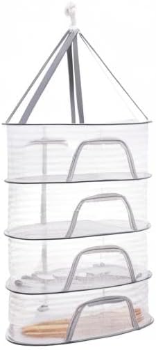 Coloch 4 Layer Herb Drying Rack with Zipper, Hanging Mesh Net Collapsible Food Drying Fish Net Hanging Basket Dryer Net for Seeds, Buds, Fruits, Vegetables, Herbs, Fish, Clothes, Doll