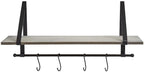 Farmhouse Bathroom Collection - Wall Shelf w/Hooks Gray
