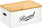 RoyalHouse Modern Metal Bread Box with Bamboo Cutting Board Lid, Bread Storage Container for Kitchen Counter, Vintage Kitchen Decor Organizer