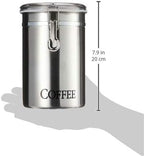 Oggi Stainless Steel Coffee Canister 62 fl oz - Airtight Clamp Lid, Clear See-Thru Top - Ideal for Coffee Bean Storage, Ground Coffee Storage, Kitchen Storage, Pantry Storage. Large Size 5" x 7.5".