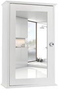 Karl home Wooden Medicine Cabinet White Wall Mounted Bathroom Cabinet with Single Mirror Door & Adjustable Shelves for Bathroom, Living Room, Entryway