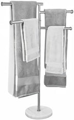 KES Free Standing Towel Racks for Bathroom, Towel Stand with Natural Marble Base, 40 Inch 4 Swivel Bars Floor Towel Rack Stand, Premium 18/8 Stainless Steel, Brushed Finish, BTH219S4-2