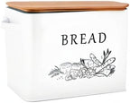 E-far Bread Box for Kitchen Countertop, Metal Bread Storage Container Bin with Bamboo Lid for Cutting Bread, Extra Large & Farmhouse Style, 13” x 7.2” x9.8”, White