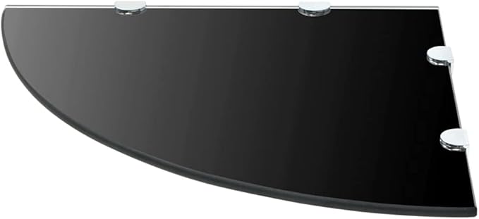 Corner Shelves for Wall 2 Pack, Black Tempered Glass Floating Shelves with Chrome Supports, 17.7x17.7 Inch Heavy Duty Bathroom Kitchen Corner Shelf Set, Easy Install Mounting Hardware Included