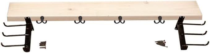 Snowboard and Ski Storage Rack for Garage - Unfinished Indoor Ski Storage Shelf with 10 Hooks - Made in The USA - Ski Rack Dimensions 8.25" D x 60.5" W x 6" H