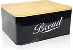 RoyalHouse Modern Metal Bread Box with Bamboo Cutting Board Lid, Bread Storage Container for Kitchen Counter, Vintage Kitchen Decor Organizer - Black