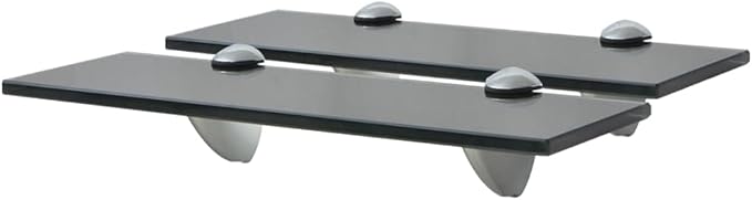 Floating Shelves Set of 2, 11.8 x 3.9 Inch Black Tempered Glass Wall Shelves for Bathroom, Bedroom, Kitchen, Modern Display Storage Rack for Plants and Decor