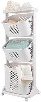 Rolling Laundry Basket Laundry Sorter, 3 Tier Laundry Hamper Basket Sorter,Wash Clothes Storage Organizer Shelf Rolling Cart