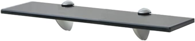 Glass Shelves Set of 2, Floating Shelves for Bathroom, 15.7 Inch Tempered Safety Glass 3/10 Inch Thick, Zinc Alloy Clip Bracket, Storage Shelves for Bathroom, Living Room and Hallway Black