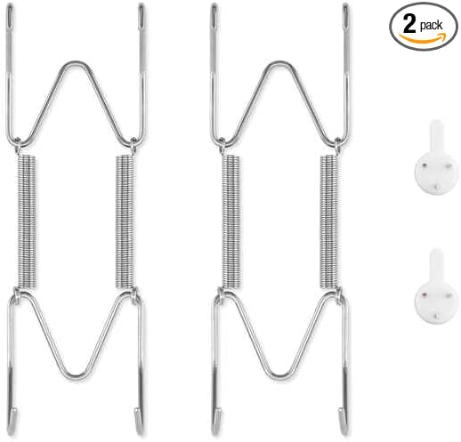 2 Pack Plate Hangers for The Wall, Suitable for 6-8 inch Art Plate, Stainless Steel Invisible Heavy Duty Wire Plate Holder with Wall Hooks, Plate Hangers for Displaying Plates, Platter, Dish, Silver