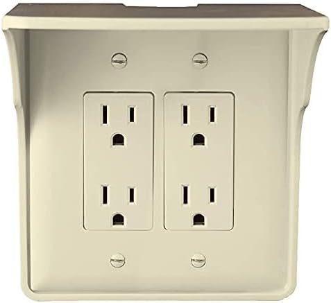 Power Perch Double Wall Outlet Shelf with Cord Storage Strap - Declutter & Reclaim Bathroom Counter Space - Alexa Stand, Apple Homepod Shelf, Toothbrush Holders Wall Mounted - Almond, 2-Pack