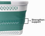 SAMMART 40L (10.5 Gallon) Collapsible Plastic Laundry Basket with Handles - Foldable Pop Up Storage Container/Organizer - Portable Laundry Hamper - Space Saving (2, White/Celadon Green)