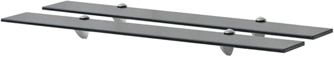 Glass Shelves Set of 2, Floating Shelves for Bathroom, 31.5 Inch Tempered Safety Glass 3/10 Inch Thick, Zinc Alloy Clip Bracket, Storage Shelves for Bathroom, Living Room and Hallway Black