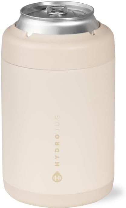 HydroJug Standard Can Cooler - 2-in-1 Insulated Can Cooler Cup - Stainless Steel Can Holder with Non-Slip Rubber Base - Screw-Top Lid - Dishwasher Safe - 12oz, Cream