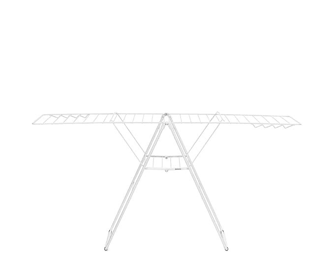 Brabantia HangOn Clothes Drying Rack | 82ft (25m) | White | Large Indoor Clothes Airer Laundry Stand with 2 Fold-Out Wings & Hanger Hooks, Folds Flat | Fits 2 Full Loads