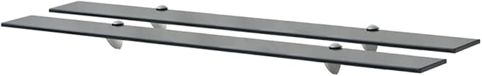 Glass Shelves Set of 2, Floating Shelves for Bathroom, 39.4 Inch Tempered Safety Glass 3/10 Inch Thick, Zinc Alloy Clip Bracket, Storage Shelves for Bathroom, Living Room and Hallway Black