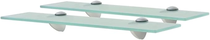 Floating Shelves Set of 2, 15.7-inch Wall Mounted Tempered Glass Display Shelf, Modern Frosted Bathroom Storage Shelves with Zinc Alloy Brackets