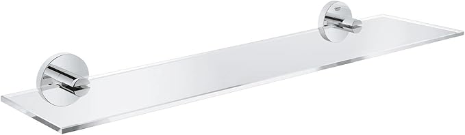 GROHE Start QuickFix Glass Shelf with Chrome Holders (Metal and Glass, Concealed Fastening, Including Screws and Dowels, Extra Easy to Fit QuickGlue), Size 530 mm, 41202000