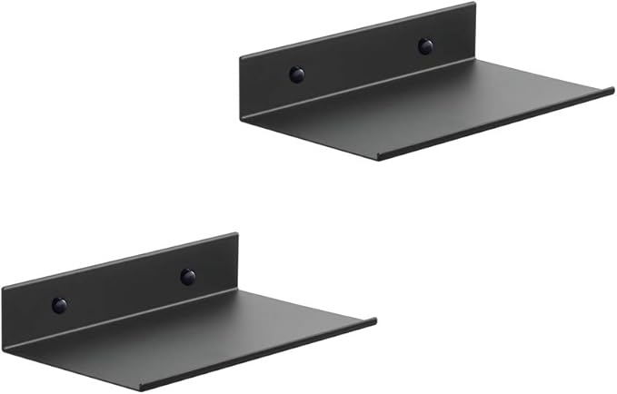 Z metnal Small Metal Shelves, Mini Floating Shelf for Collection Action Figures Speaker, Decor Display Wall Shelf, Aluminum, Wall Mounted, Matt Black, 10 inch, 2 Pack