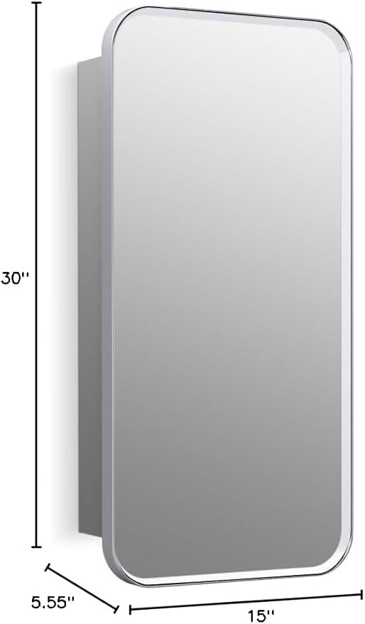 Kohler 35569-CPL Verdera® Framed Bathroom Medicine Cabinet with Mirror, Rectangle Design, Adjustable Shelves, Bathroom Storage, 15 in. W x 30 in. H, Polished Chrome