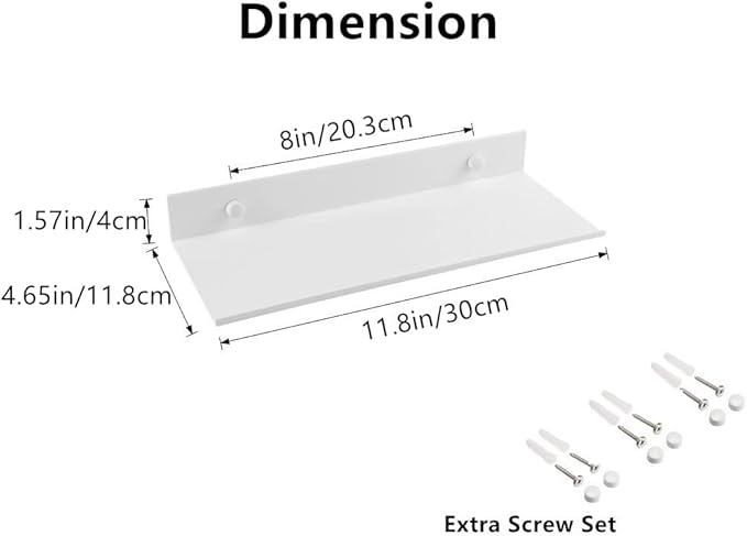 Z metnal Small Wall Shelves, Mini Display Metal Lack Floating Shelf for Collectables Figure, Aluminum, Wall Mounted, Sleek, White,12 x 5 inch, 2 Pack