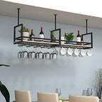 Ceiling Shelf - Black Ceiling Mounted Wine Glass Holder, Wrought Iron & Solid Wood Storage Rack, Wall Hanging Plant Display, Kitchen Floating Shelves (Size: 140 * 30 * 60CM)