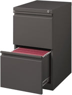Pemberly Row 2-Drawer Metal Mobile Filing Cabinet, 27.75" H x 15" W x 19.88" D, Espresso Finish, Commercial Grade, Locking Letter File Drawers, Hidden Casters, Office Storage Solution