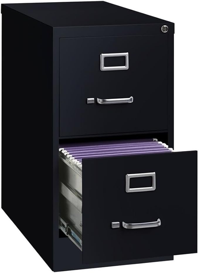 Pemberly Row 2 Drawers 28.38" Vertical Black Metal Filing Cabinet Lockable Pre-Assembled Stationary Letter Size for Home, Office