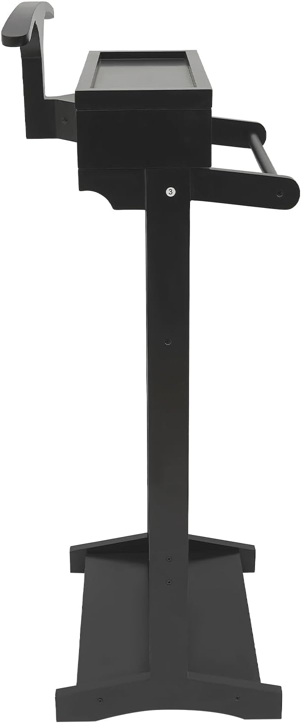 Valet Stand, Wood Suit Rack for Man and Women Freestanding Clothing Suit Stand with Drawer Top Tray Trouser Holder 22 lbs Capacity Coat Stand for Entryway Office Living Room (Black)