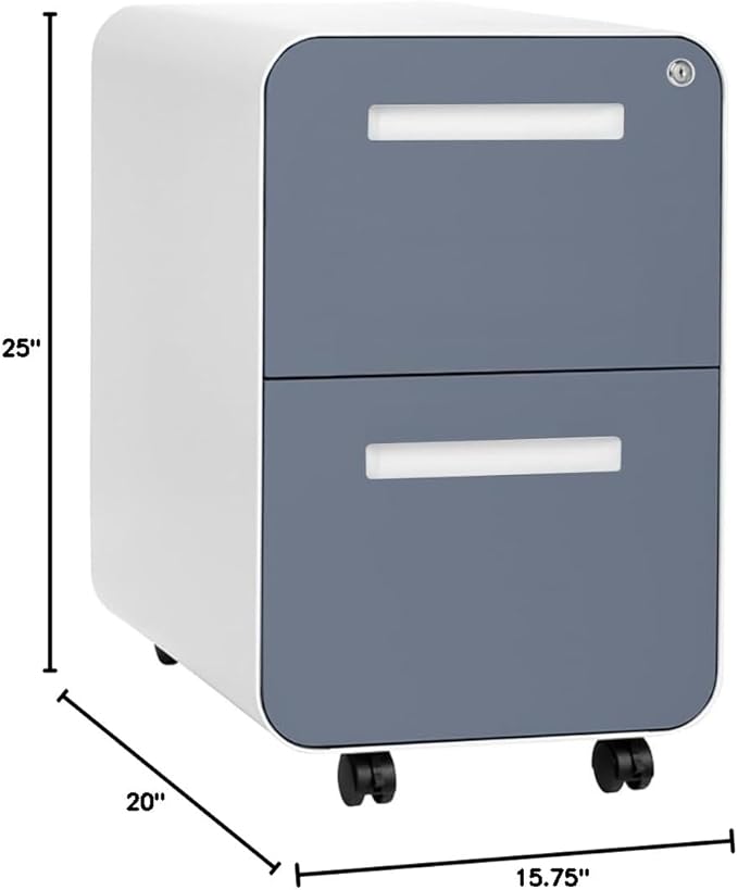 Laura Davidson Furniture Stockpile 2 Drawer Mobile File Cabinet with Lock - Under Desk Metal Filing Cabinet, Legal/Letter File Folders, Wheels and Stationary Feet, Pre-Assembled, Coastal Blue