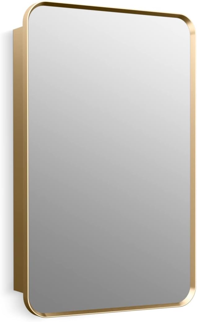 Kohler 35570-BGL Verdera® Framed Bathroom Medicine Cabinet with Mirror, Rectangular Design, Mirrored Interior, Adjustable Glass Shelves, Rustproof, 22 in. W x 34 in. H, Moderne Brushed Gold