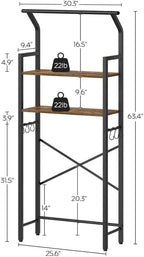 2-Tier Over The Toilet Storage, Multifunctional Vertical Over Toilet Bathroom Organizer, Freestanding Bathroom Storage Shelves with Hooks, Bathroom Organizer, Rustic Brown and Black TR01BR