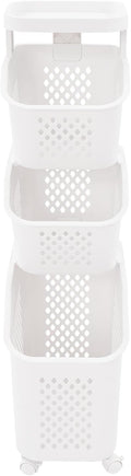 3/4 Tier Rolling Laundry Baskets Cart With Wheels,Laundry Hamper Sorter, Plastic Clothes Storage Hamper,for Kitchens, Laundry Rooms,Bedrooms (White-3)
