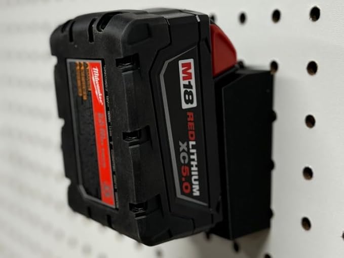 18v Battery Peg Board Storage - Compatible Mount for RYOBI®, DEWALT®, Milwaukee® - Display Shelf - Store Slots - Multicolored (Milwaukee®, Grey)