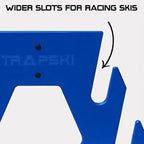 TRAPSKI Mobile Racing and XC Ski Rack Marine Grade HDPE Plastic | UV Protected | Premium Strap Included | 3 Year Warranty | Made in The USA | Veteran Owned Business (Blue, Quad)