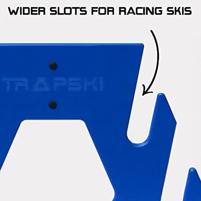 TRAPSKI Mobile Racing and XC Ski Rack Marine Grade HDPE Plastic | UV Protected | Premium Strap Included | 3 Year Warranty | Made in The USA | Veteran Owned Business (Blue, Quad)