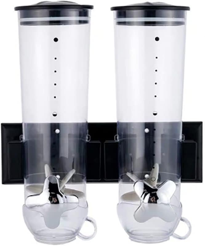 2 Pack Dry Food Dispenser, Wall Mount Dual Control Food Storage Dispenser Coffee Bean Candy Oatmeal Rice Dispenser Cereal Dispenser, Black