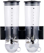 2 Pack Dry Food Dispenser, Wall Mount Dual Control Food Storage Dispenser Coffee Bean Candy Oatmeal Rice Dispenser Cereal Dispenser, Black