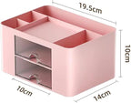 Stationary Organiser 7-Grid Desk Organizer with Drawer – Multifunctional Plastic Table Organizer & Pen Holder for School, Office, and Home (Pink)