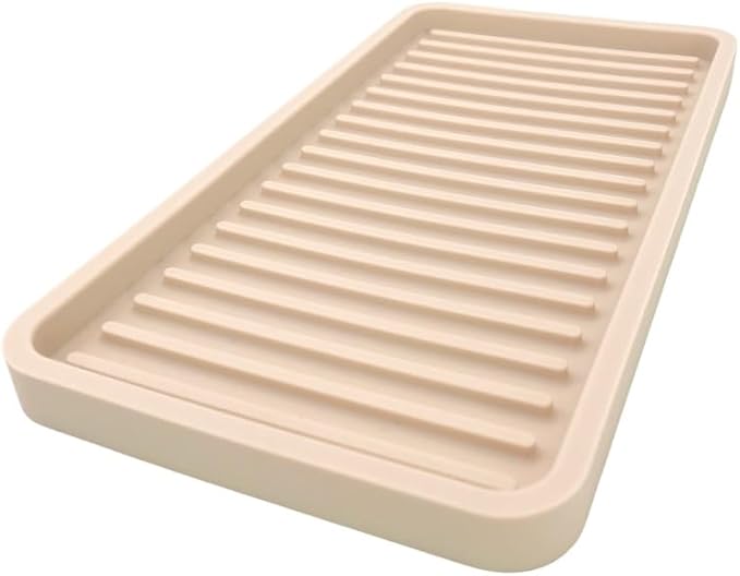 Happitasa Silicone Kitchen Sink Organizer Tray, Sponge Holder and Countertop Protector | Bathroom and Kitchen Soap Dish and Dispenser Tray (Sand Dollar, 10"x5.25")