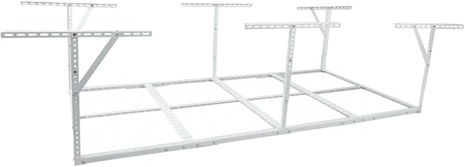 Heavy-Duty Overhead Garage Storage Rack, White, Steel, Adjustable Height, Ceiling Mount (White, 96 in. L x 36 in. W x 22-40 in. H)