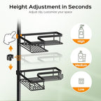 HAMITOR Shower Caddy Tension Pole: 4-Tier Corner Rustproof Bathroom Organizer with Soap Holder & Hooks - No-Drill Adjustable Shower Shelf for Renters - Family Stand Storage Rack - 47-123 Inch Black