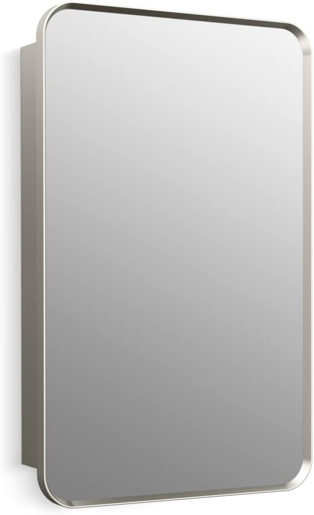 Kohler 35570-BNL Verdera® Framed Bathroom Medicine Cabinet with Mirror, Rectangular Design, Mirrored Interior, Adjustable Glass Shelves, Rustproof, 22 in. W x 34 in. H, Brushed Nickel