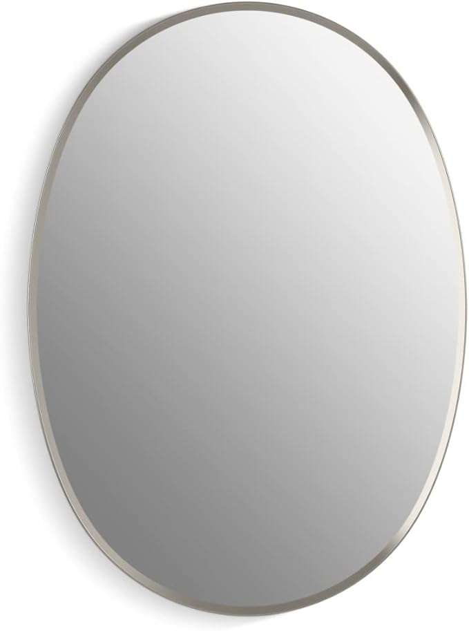 Kohler 35571-BNL Verdera® Bathroom Medicine Cabinet with Mirror, Oval Design, Mirrored Interior, Adjustable Glass Shelves, Rustproof Aluminum, 24 in. W x 34 in. H, Brushed Nickel